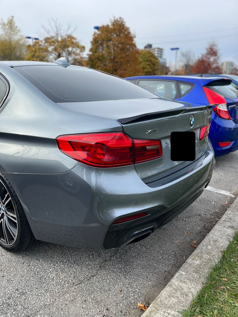 2017-2023 bmw 5/m series g30/f90 (530i/540i/m550i/m5) pre-lci and lci pro style rear trunk spoiler lip wing Gloss Black Back Left