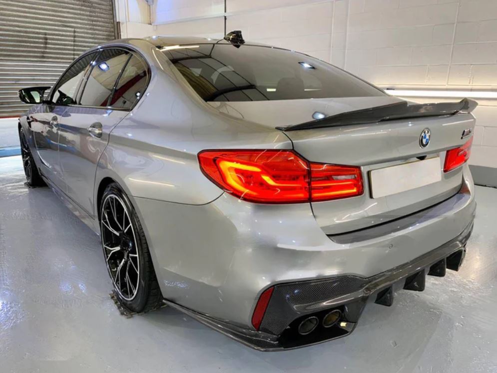 2017-2023 bmw 5/m series g30/f90 (530i/540i/m550i/m5) pre-lci and lci psm style rear trunk spoiler lip wing Gloss Black Back Left