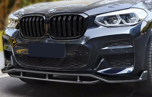 2018-2021 bmw x series g01/g02 X3/X4 (xdrive30i/m40i) m sport warrior style front bumper lip splitter spoiler gloss black Front Right Close Up