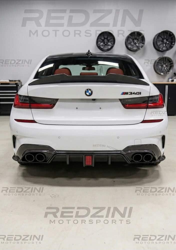 2019-2022 BMW 3 series g20 (330i/m340i) pre-lci led light style rear bumper diffuser gloss black m sport center