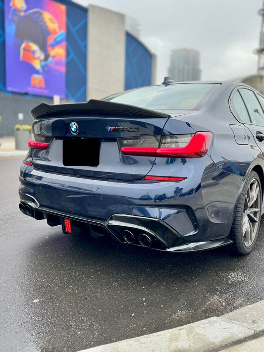 2019-2022 BMW 3 series g20 (330i/m340i) pre-lci led light style rear bumper diffuser gloss black m sport right far