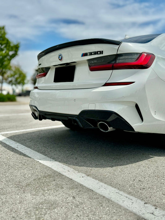 2019-2022 BMW 3 series g20 330i pre-lci m performance competition style rear bumper diffuser gloss black m-sport back right