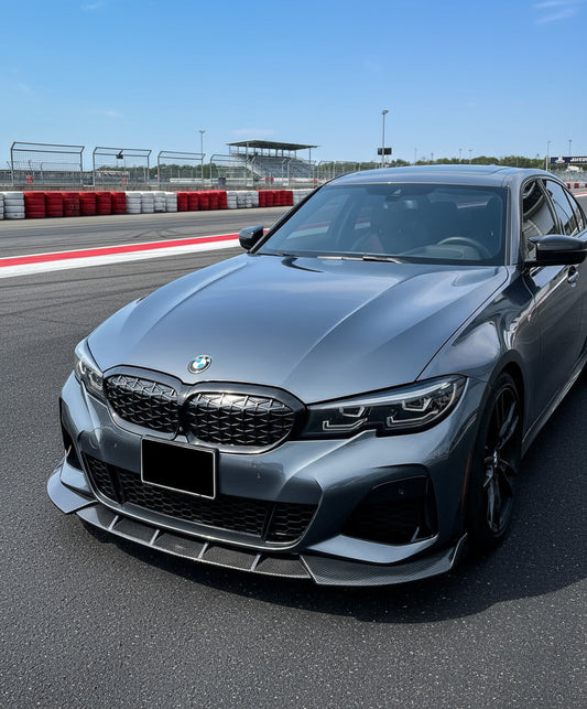 2019-2022 bmw 3 series g20 (330i/m340i) pre-lci m-sport ax style front bumper lip splitter spoiler replica carbon fiber right
