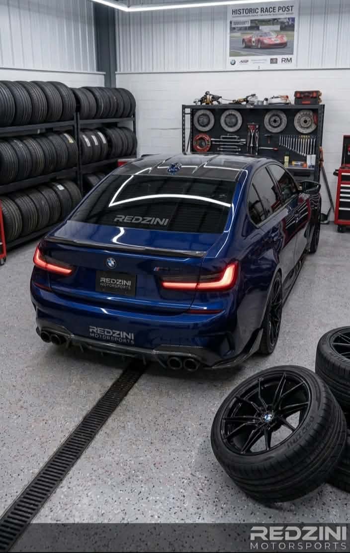 2019-2022 bmw 3 series g20 (330i/m340i) pre-lci m-sport m performance competition style v2 rear bumper diffuser with canards gloss black back far