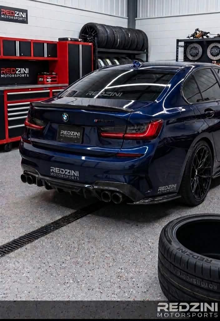2019-2022 bmw 3 series g20 (330i/m340i) pre-lci m-sport m performance competition style v2 rear bumper diffuser with canards gloss black back right