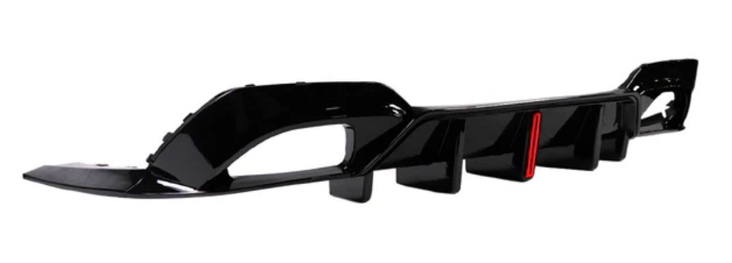 2019-2022 bmw 3 series g20 (330i/m340i) pre-lci m-sport slim led light style rear bumper diffuser gloss black replica carbon fiber close up