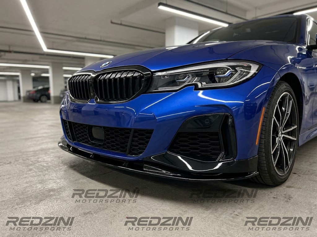 2019-2022 BMW 3 Series G20 CSMT Style Front Bumper Lip Splitter Pre LCI 330i M340i Gloss Black Front Right Close Up