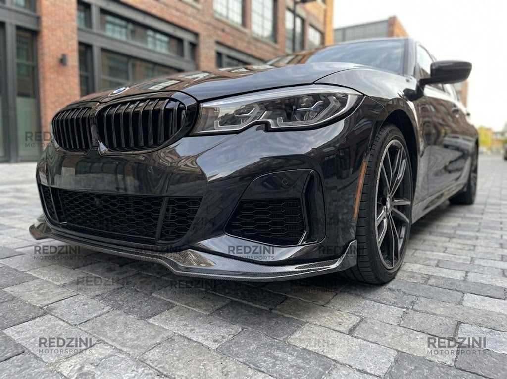 2019-2022 BMW 3 Series G20 M Sport M Performance Style Front Bumper Lip Splitter Pre-LCI 330i M340i Replica Carbon Fiber Front Right