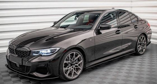 2019-2025 bmw 3 series g20 (330i/m340i) pre-lci and lci m sport ac style full length side skirt extensions gloss black left side