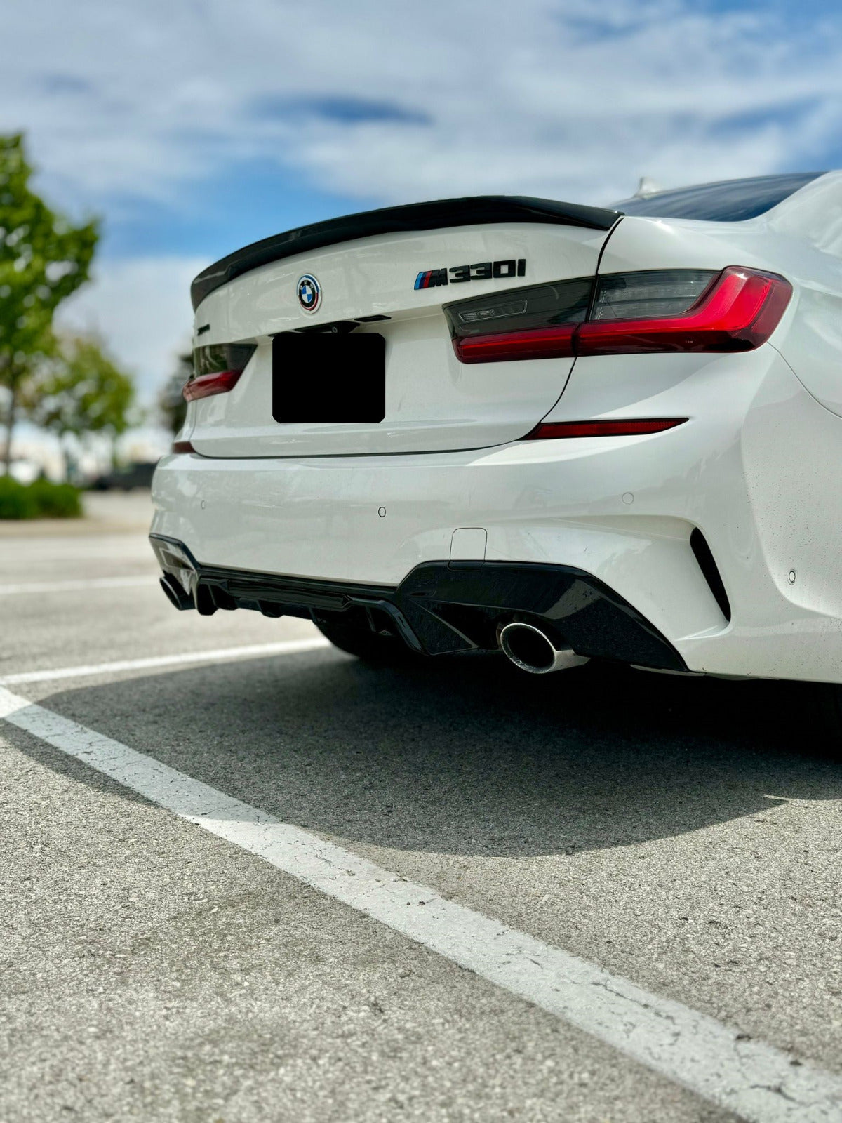 2019-2025 BMW 3/m series g20/g80 (330i/m340i/m3) lci m performance style rear trunk spoiler lip wing gloss black right far