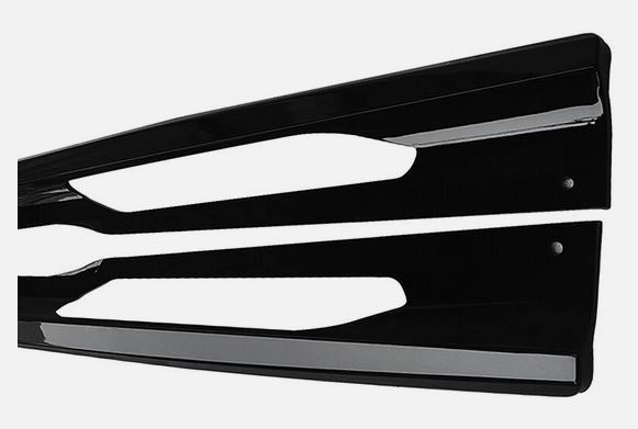 2021-2025 bmw 4 series gran coupe g26 (430i/m440i/i4) m sport ac style full length side skirt extensions gloss black close up
