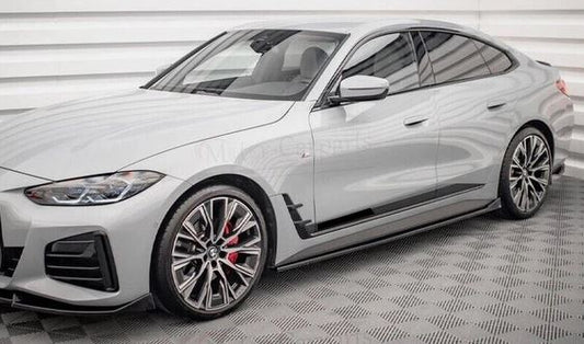 2021-2025 bmw 4 series gran coupe g26 (430i/m440i/i4) m sport ac style full length side skirt extensions gloss black left side
