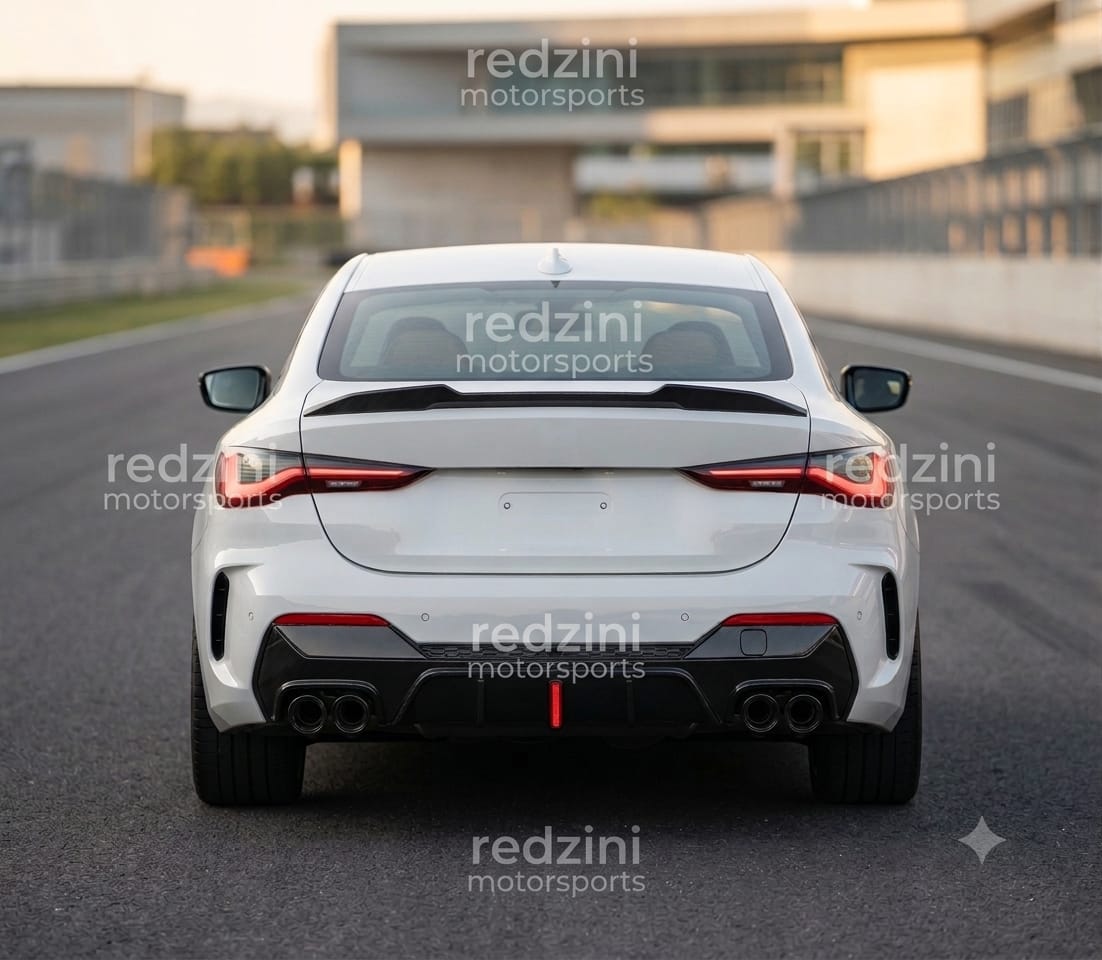 2021-2026 bmw 4 series g22/g23 m440i/430i m-sport pre-lci rear bumper diffuser with led brake light gloss black