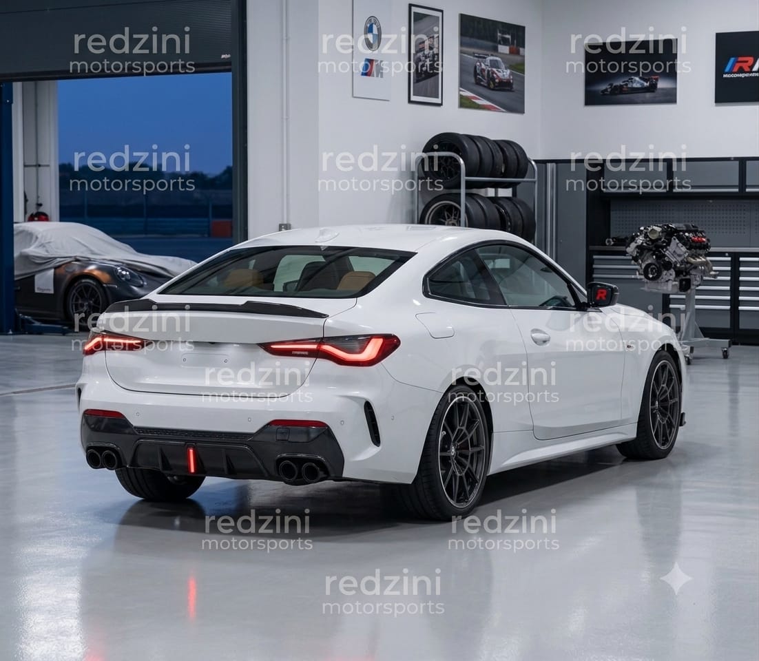2021-2026 bmw 4 series g22/g23 m440i/430i m-sport pre-lci rear bumper diffuser with led brake light gloss black