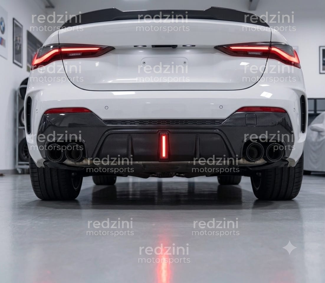 2021-2026 bmw 4 series g22/g23 m440i/430i m-sport pre-lci rear bumper diffuser with led brake light gloss black
