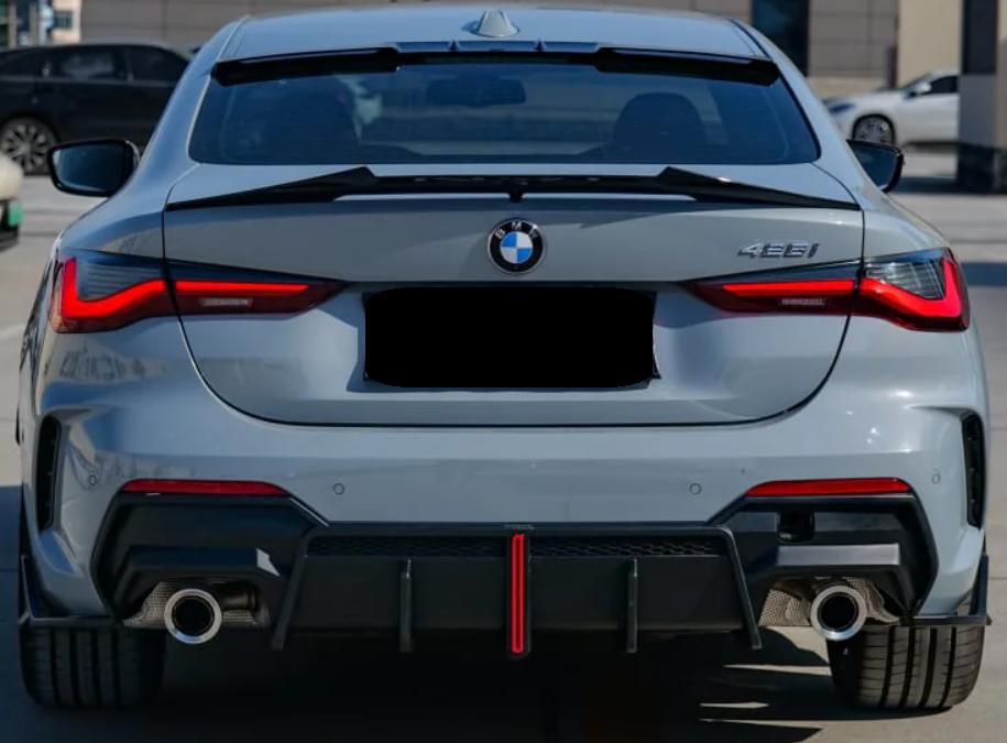 2021-2026 bmw 4 series g22/g23 m440i/430i pre-lci m-sport vten style rear bumper diffuser with led brake light gloss black back center