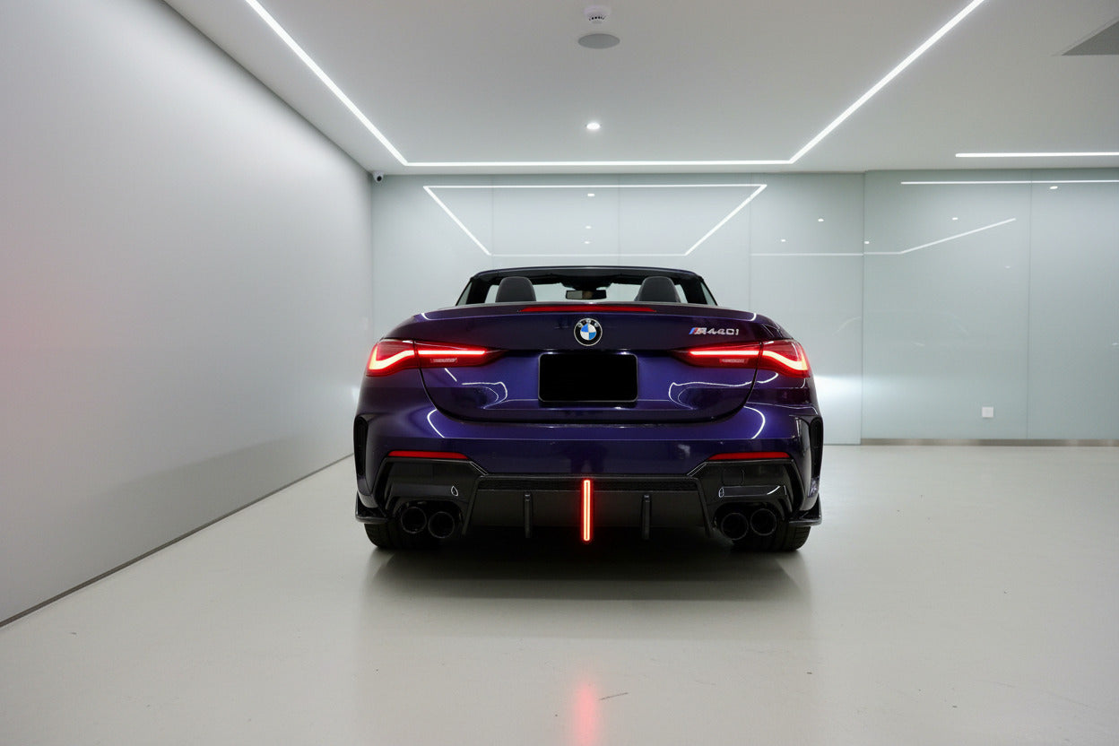 2021-2026 bmw 4 series g22/g23 m440i/430i pre-lci m-sport vten style rear bumper diffuser with led brake light gloss black back center