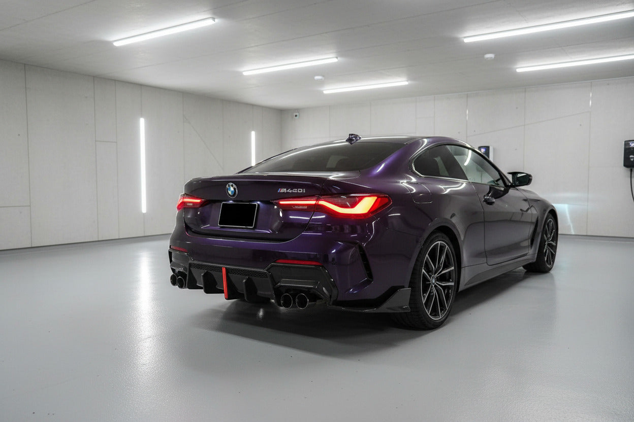 2021-2026 bmw 4 series g22/g23 m440i/430i pre-lci m-sport vten style rear bumper diffuser with led brake light gloss black back right