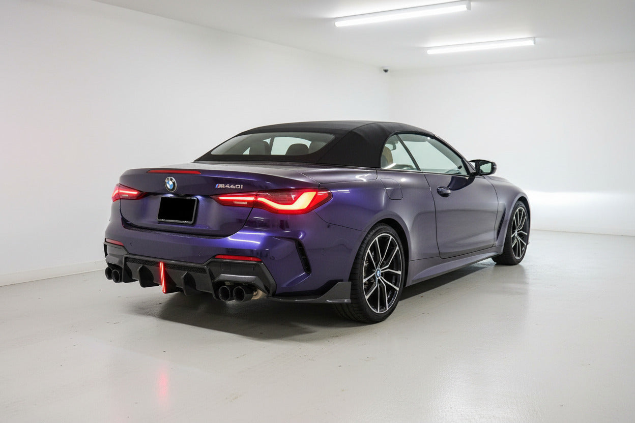 2021-2026 bmw 4 series g22/g23 m440i/430i pre-lci m-sport vten style rear bumper diffuser with led brake light gloss black back right
