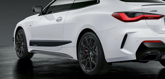 2021-present bmw 4 series g22/g23 (430i/m440i) lci m sport m performance style side skirt extensions gloss black Back Left