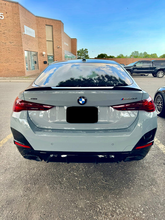 2021-present bmw 4 series gran coupe sedan g26 430i/m440i/i4 m4 style rear trunk spoiler lip wing gloss black