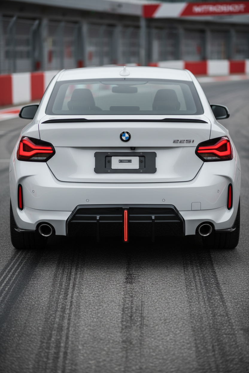 2022-2026 bmw 2 series g42 230i/m240i coupe/convertible m-sport slim led brake light style rear bumper diffuser gloss black back center