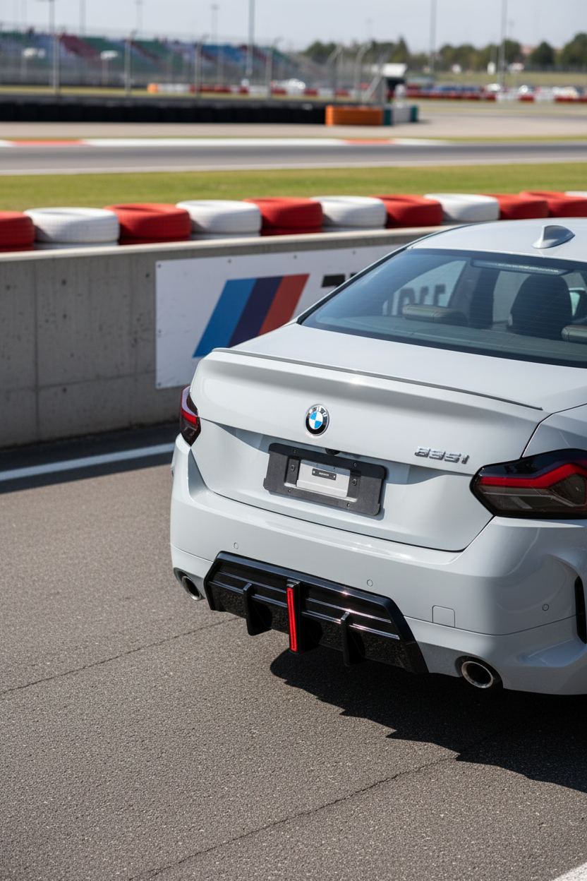 2022-2026 bmw 2 series g42 230i/m240i coupe/convertible m-sport slim led brake light style rear bumper diffuser gloss black back right