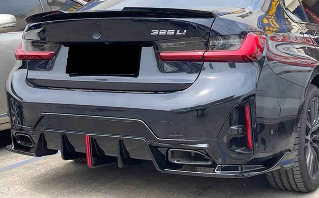 2023-2025 bmw 3 series g20 lci 330i/m340i m-sport led light style rear bumper diffuser gloss black back-right close