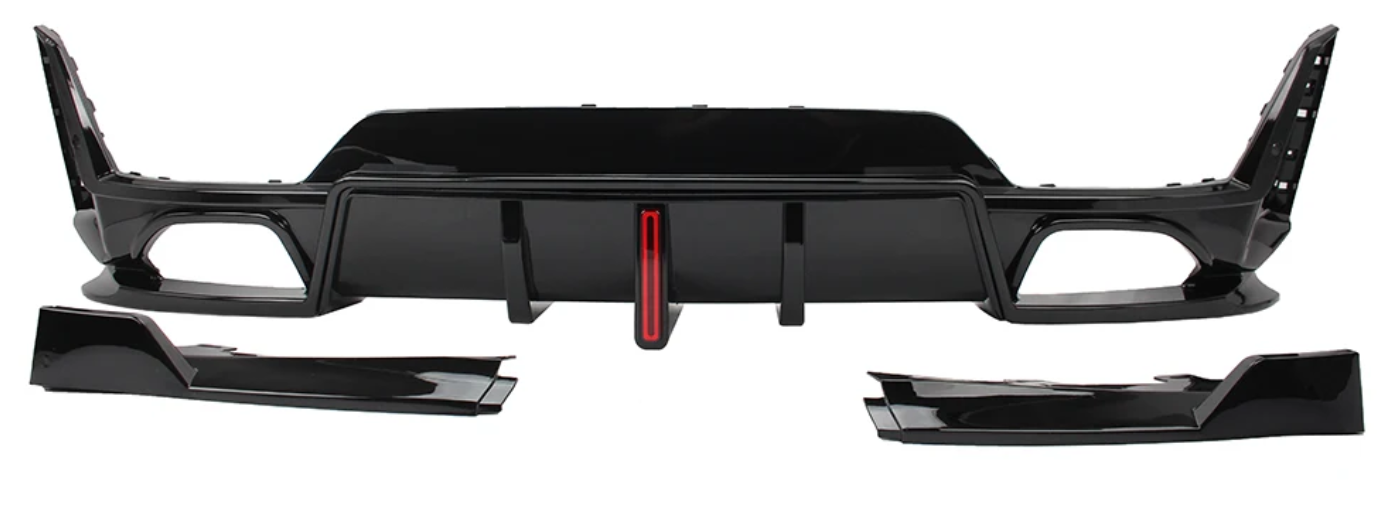 2023-2025 bmw 3 series g20 lci 330i/m340i m-sport led light style rear bumper diffuser gloss black back right close up