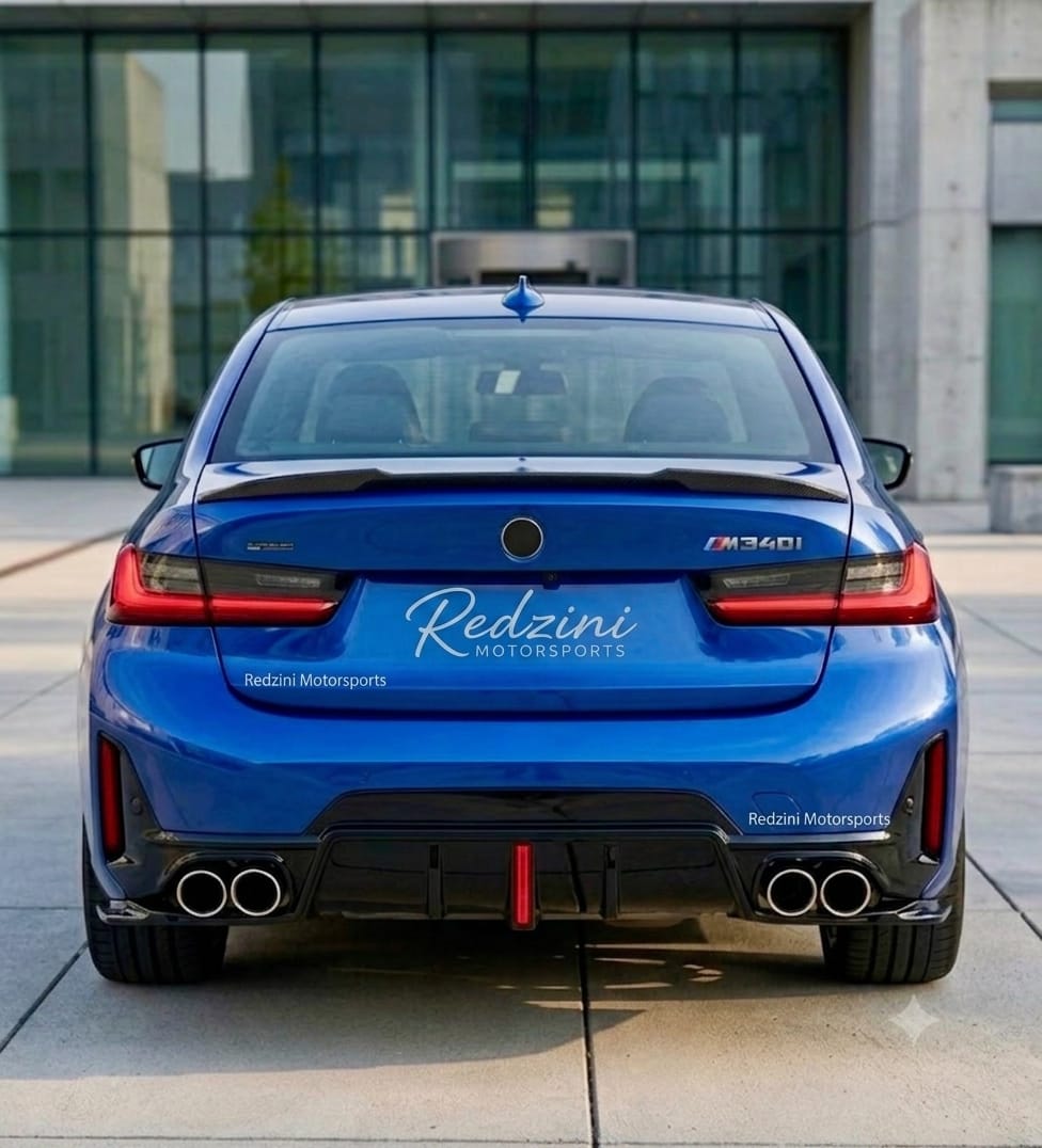 2023-2025 bmw 3 series g20 lci 330i/m340i m-sport led light style rear bumper diffuser gloss black back right close
