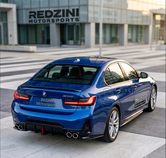 2023-2025 bmw 3 series g20 lci 330i/m340i m-sport led light style rear bumper diffuser gloss black back right close