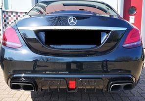 2015-2021 Mercedes C Class Sedan W205 Brabus Style Rear Diffuser Gloss Black Center