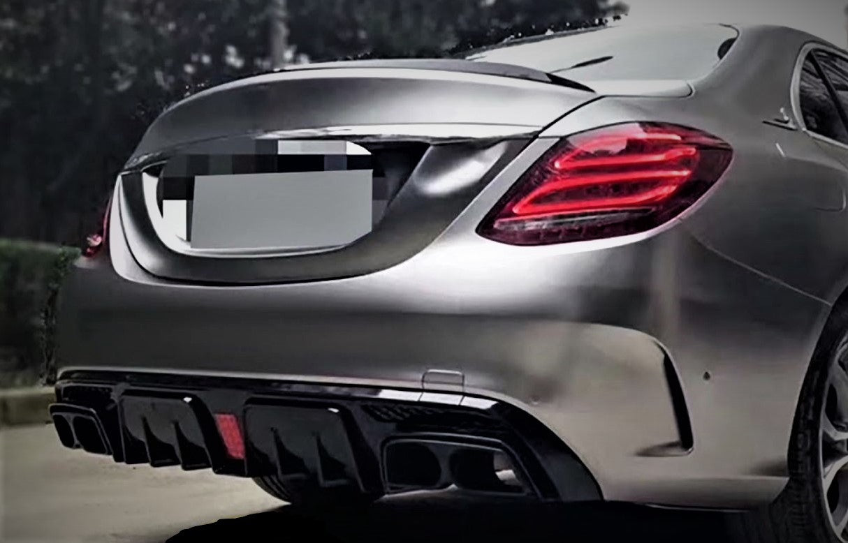 2015-2021 Mercedes C Class Sedan W205 Brabus Style Rear Diffuser Gloss Black Back Right