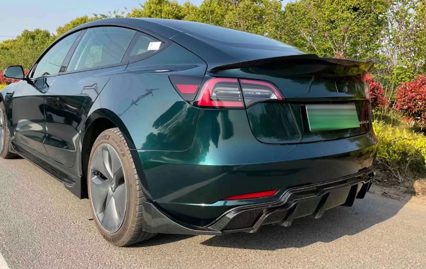 2017-2023 Tesla Model 3 Rear Diffuser Gloss Black Back Left