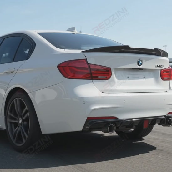 2012-2018 bmw 3 series f30/f31 328i/330i/335i/340i m sport m performance led light style rear bumper diffuser replica carbon fiber gloss black dual single exhaust video 