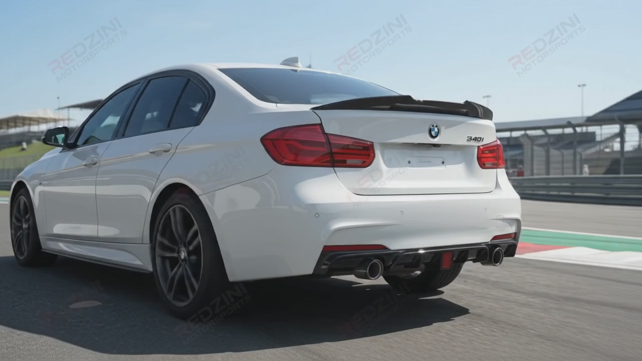 2012-2018 bmw 3 series f30/f31 328i/330i/335i/340i m sport m performance led light style rear bumper diffuser replica carbon fiber gloss black dual single exhaust video 