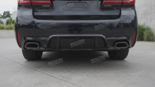 2017-2020 BMW 5 Series sedan g30 (530i/540i/M550i) pre-lci m-sport m style rear bumper diffuser gloss black dual exhaust