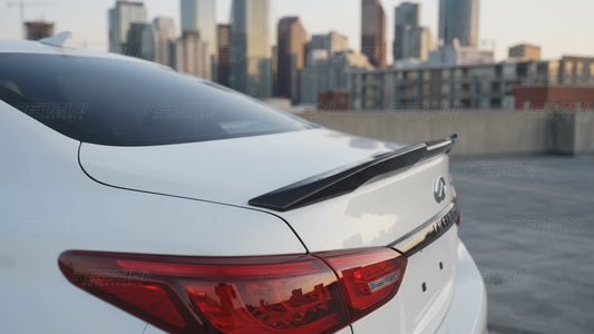 2014-2023 infiniti q50 sedan psm style rear trunk spoiler lip wing replica carbon fiber gloss black
